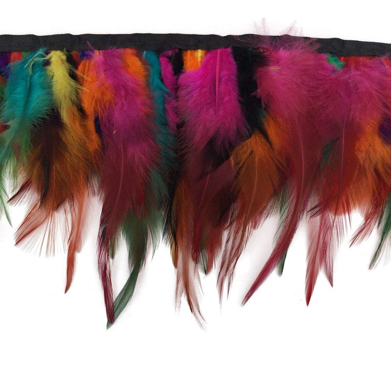 Shekyeon 2yards Rooster Hackle Feather Trim Fringe for DIY Clothing Craft Dress Decoration(Colorful) - Image 1